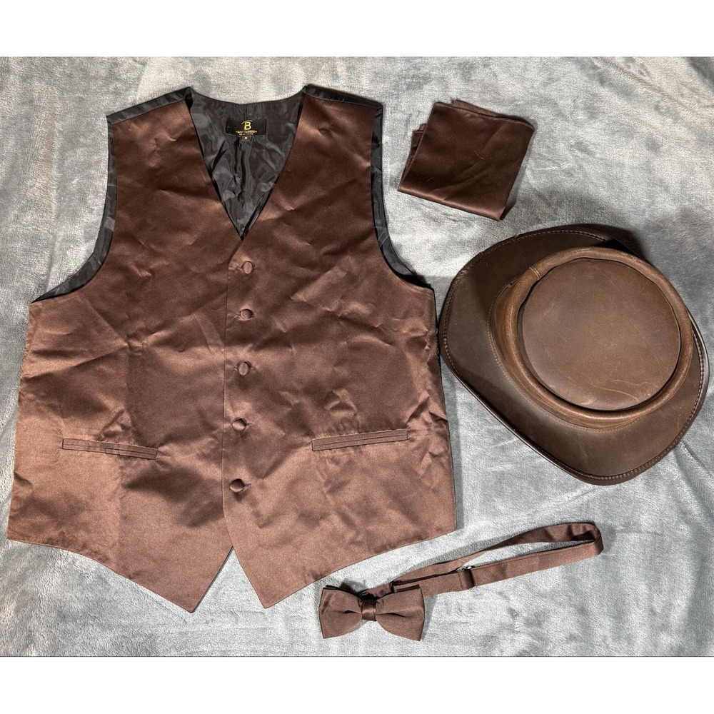 Head 'N Home Hat Topper Mens M Brown Leather Western USA 4 Piece Set Steampunk